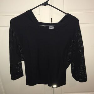 Black hooded shirt with see through sleeves!